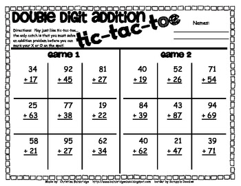 Double Digit Addition Games Tic-Tac-Toe and a Dice Game- Freebies!