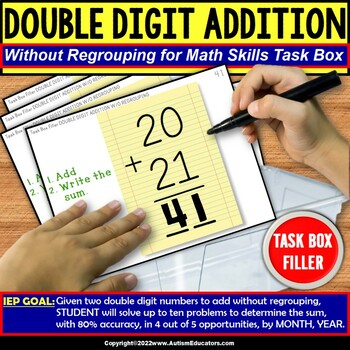 Preview of Double Digit Addition NO Regrouping Task Box Filler for Special Education