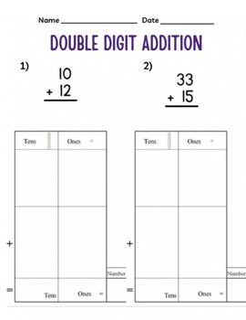 Double Digit Addition Place Value (without regrouping) by Summer B