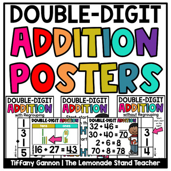 Preview of Double Digit Addition Posters and Anchor Charts With and Without Regrouping