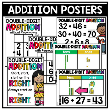Double Digit Addition Posters and Anchor Charts With and Without Regrouping