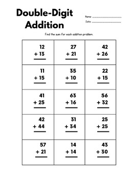 Preview of Double-Digit Addition Practice Worksheet