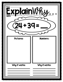 Preview of Double-Digit Addition Strategy Explain Why Worksheet