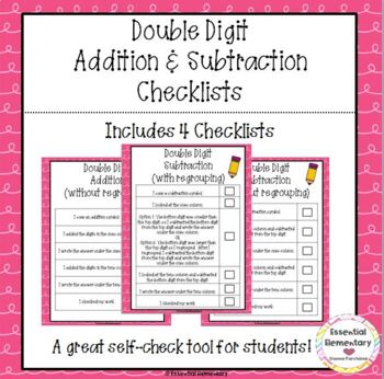 Preview of Double Digit Addition & Subtraction Checklists (with and without regrouping)