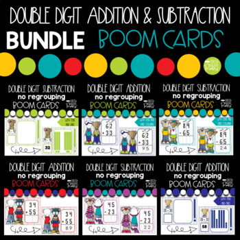 Preview of Double Digit Addition & Subtraction  DIGITAL Task BOOM CARDS