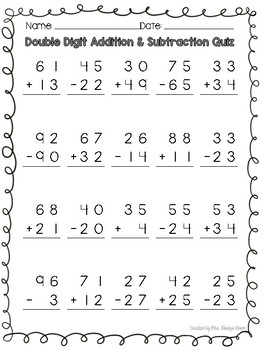 Double Digit Addition & Subtraction Quizzes WITH & WITHOUT ...
