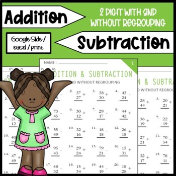 Preview of Double Digit Addition & Subtraction With Regrouping Includes Google Slides