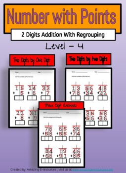 Preview of Double Digit Addition With Regrouping Worksheets Using Touch Numbers and Dots