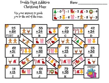 Double Digit Addition With and Without Regrouping Christmas Math Maze