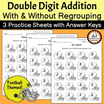 Preview of Double Digit Addition With and Without Regrouping Football Worksheets