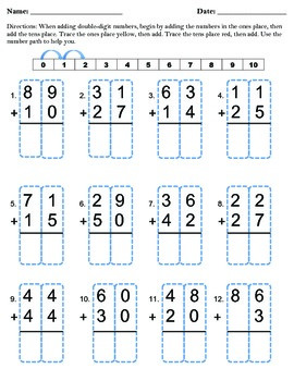 Double-Digit Addition Without Regrouping by MissBee0331 | TpT