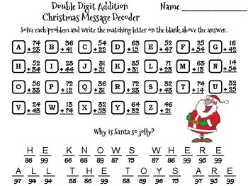 Double Digit Addition Without Regrouping Christmas Math Activity