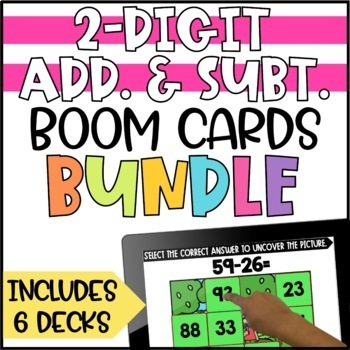 Preview of Double Digit Addition and Subtraction Boom Cards BUNDLE for 2nd Grade