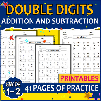 Preview of Double Digit Addition and Subtraction Math Workbsheet For Kids Ages 6-9