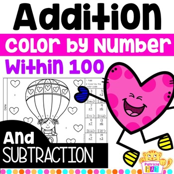 Preview of Color by Number for Valentine's Day Addition and Subtraction