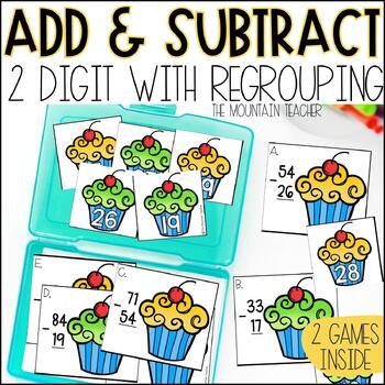 2 Digit Addition and Subtraction WITH REGROUPING Math Centers and ...