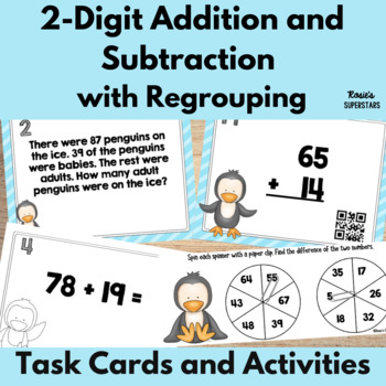 Preview of 2 Digit Addition and Subtraction With Regrouping Task Cards and Activities