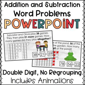 Preview of Double Digit Addition and Subtraction Word Problems PowerPoint, No Regrouping