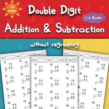 Double Digit Addition and Subtraction Worksheets without Regrouping 1-2 ...