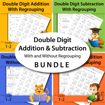 Preview of Double Digit Addition and Subtraction with/without Regrouping Worksheets