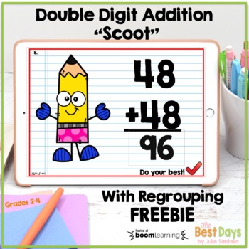 Preview of Double Digit Addition with Regrouping Boom Cards for Digital Learning FREEBIE