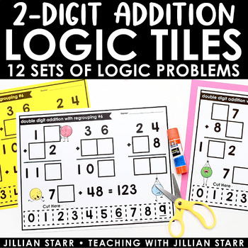 Preview of Double Digit Addition with Regrouping Logic Puzzles | Challenge Math Centers