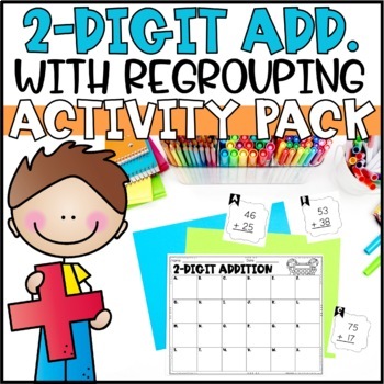 Preview of Double Digit Addition with Regrouping  | Task Cards, Word Problems & Game