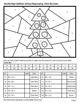 Double-Digit Addition without Regrouping - Christmas Color by Code ...