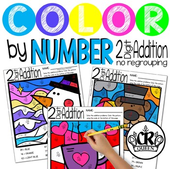 Preview of Double Digit Addition without Regrouping Color By Code Winter Holidays