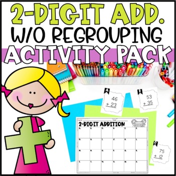 Preview of Double Digit Addition without Regrouping - Task Cards, Word Problems & Game