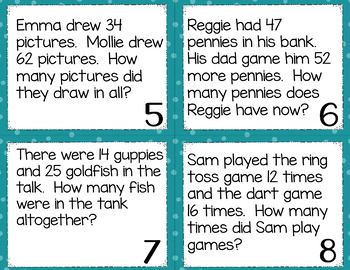 Double Digit Addition without Regrouping Word Problems Task Cards and