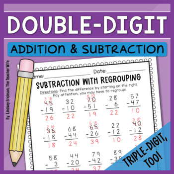 Preview of Double Digit Addition & Subtraction With Regrouping (Triple Digit, Too!)