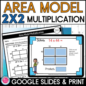 Preview of 2 Digit by 2 Digit Multiplication Area Model Google Slides and Worksheets