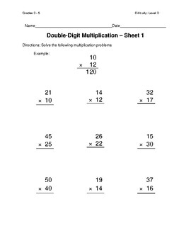 Double-Digit Multiplication Sheet 1 - Level 3 (Distance Learning)