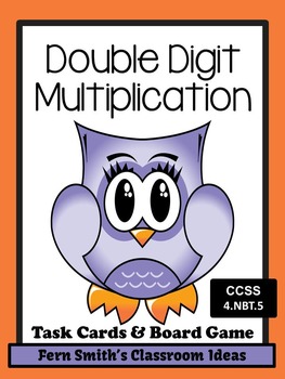 Preview of Multiplication Task Cards for Double Digit Multiplication Owl Themed
