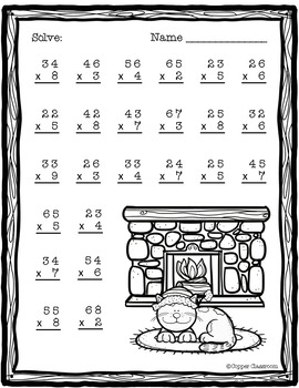 two digit multiplication with regrouping winter themed by