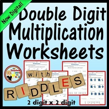 Preview of Double Digit Multiplication Riddle Worksheets I Multiplication Activities