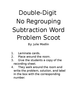 Preview of Double-Digit No Regrouping Subtraction Word Problem Sort