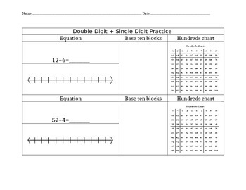 Preview of Double Digit Plus Single Digit Practice Worksheet