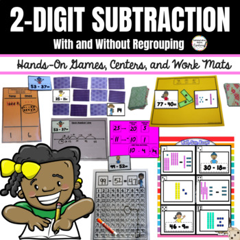 Preview of Double Digit Subtraction, 2-Digit Subtraction Game (War, Memory, Roll, Say Keep)