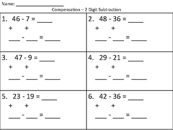 double digit subtraction strategies worksheets compensation and break