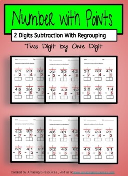 Preview of Double Digit Subtraction with Regrouping Touch Numbers and Dots