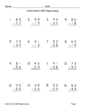 Double Digit Subtraction With Regrouping Worksheet Packet | TPT