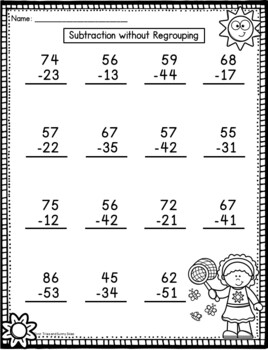 Double Digit Subtraction Without Regrouping- Spring Two Digit Subtraction