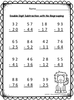 Double Digit Subtraction with No Regrouping by Busy Beeing Creative