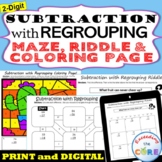 2-DIGIT SUBTRACTION with REGROUPING Maze, Riddle, Coloring