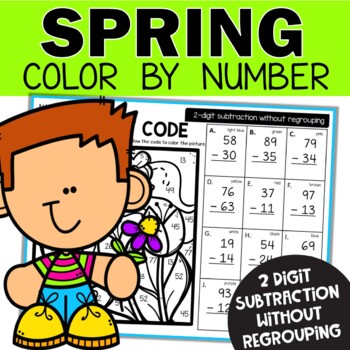 Preview of Double Digit Subtraction without Regrouping | 2nd Grade Spring Color Code