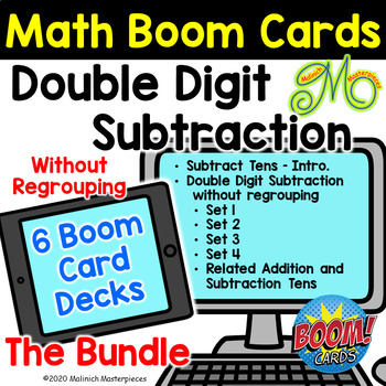 Preview of Double Digit Subtraction without Regrouping Bundle - 6 Boom Card Decks