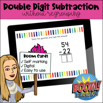 Preview of Double Digit Subtraction without regrouping Boom Cards™ Digital Learning
