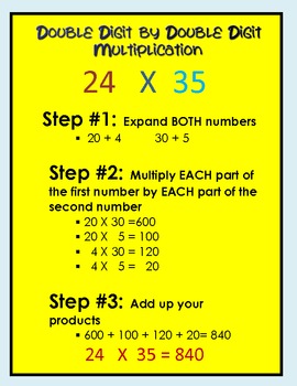 Double Digit by Double Digit Multiplication Posters by Angela M | TpT